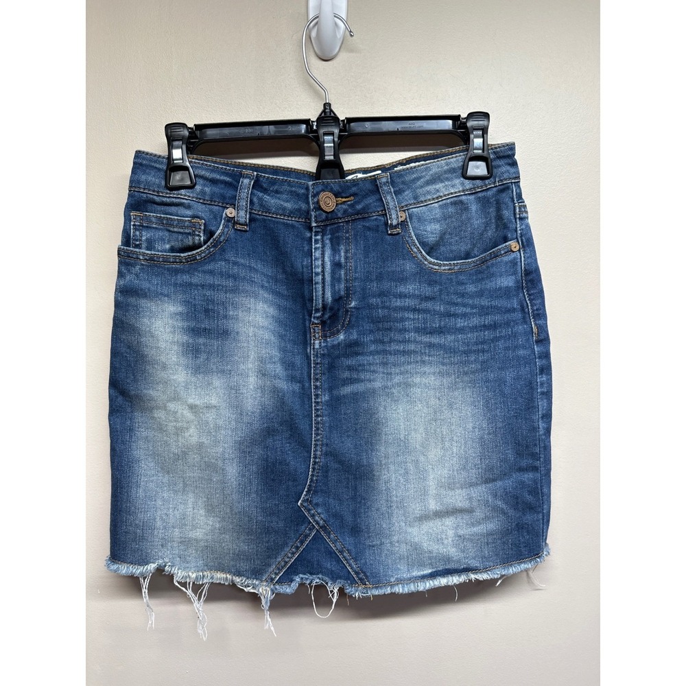 Indigo Rein Womens Blue Denim Skirt Frayed Hem Distressed Size 3 25